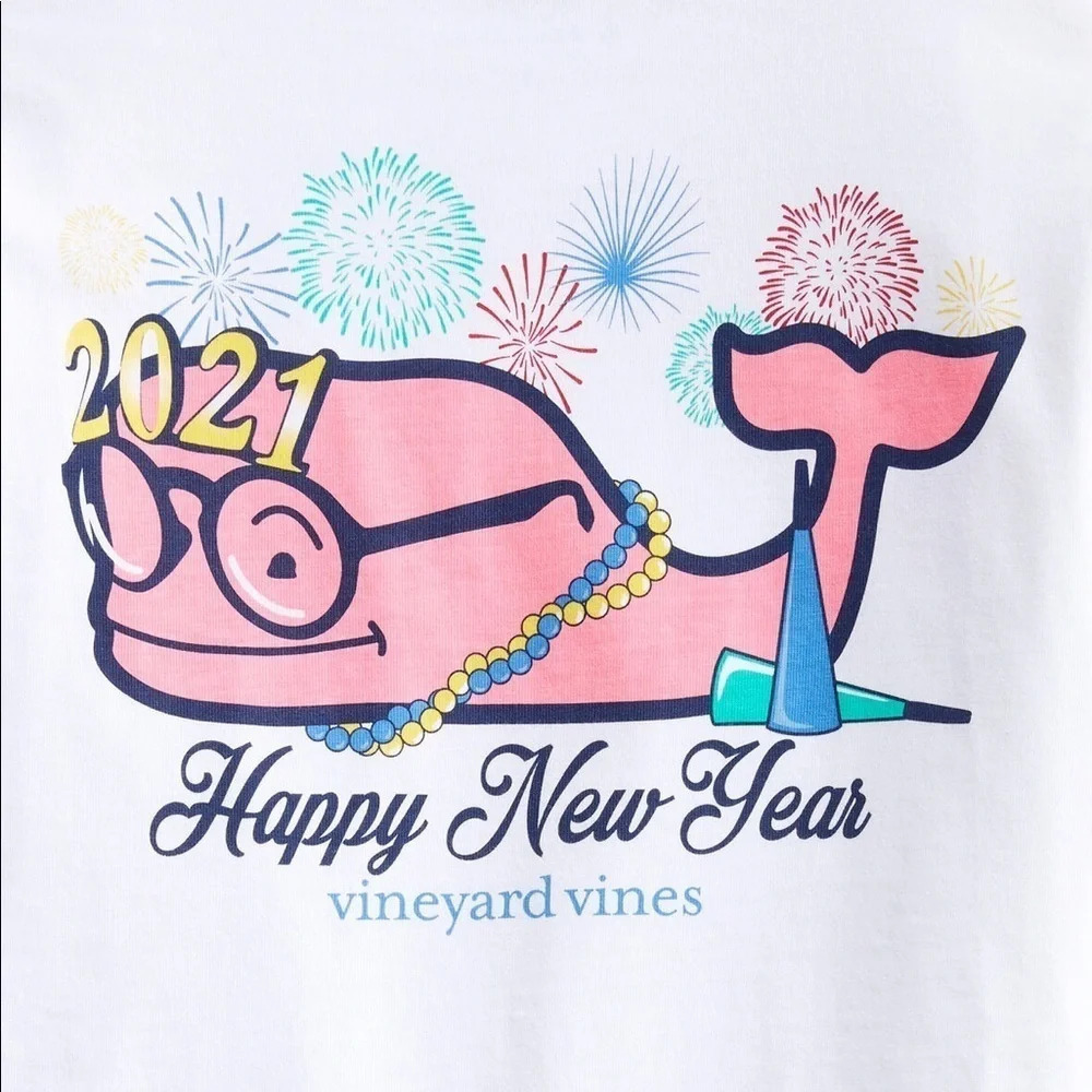 Vineyard Vines Long Sleeve Graphic Happy New Years 2021 Boys T-shirt White 4